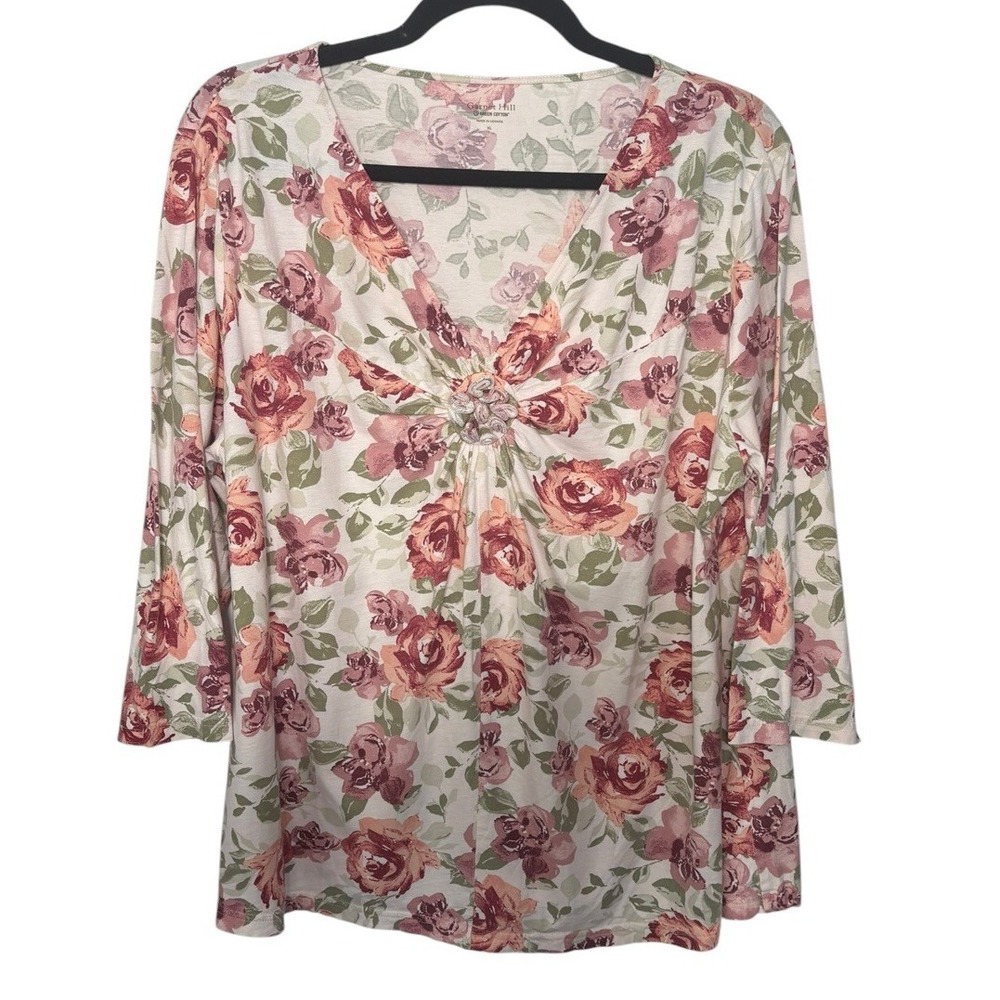Garnet Hill Organic Cotton Floral Blouse Size XL Boho Peasant
